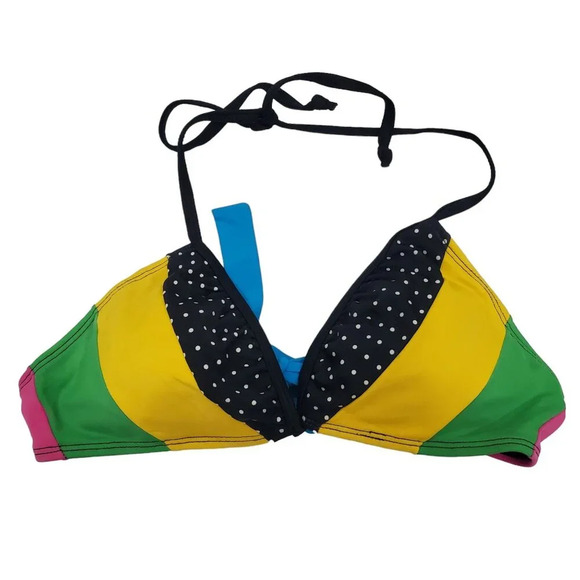 Unbranded Women's Retro Mixed Colorblock Polka Dot Print Halter Bikini‎ Top Sz S - Picture 1 of 5